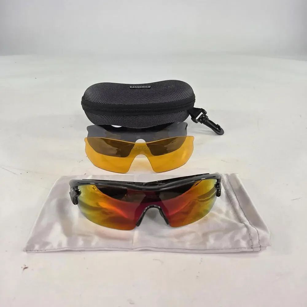 Torege Cycling Sunglasses Black Red Mirror Shield Case Wrap HalfRim